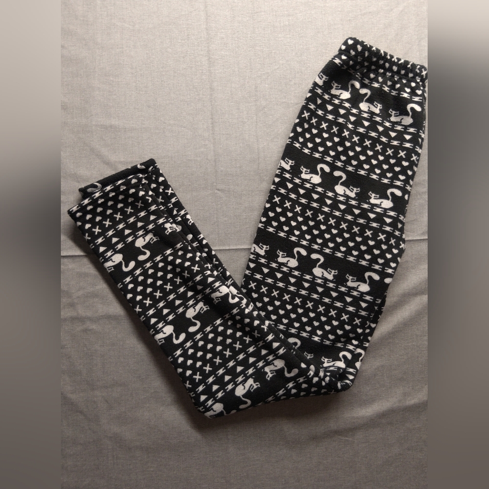 Love kitty leggings plush lining black white true rock small/medium
